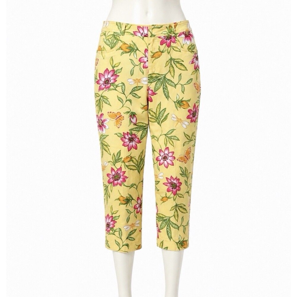 Talbots Stretch Colorful Floral Butterfly Cotton Crop High Rise Pants Size 10